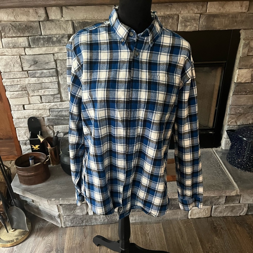 Eddie Bauer Blue  and White Plaid Men's Shirt